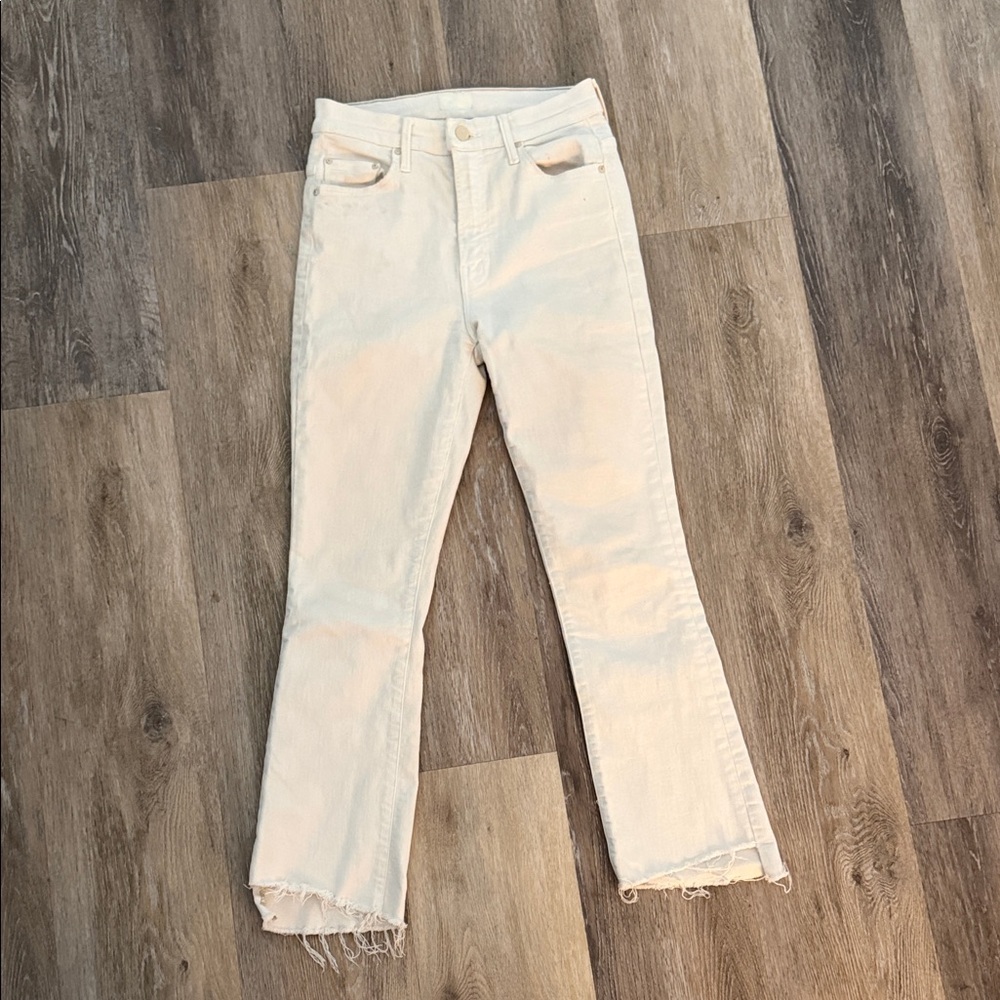 MOTHER Cream High-Rise Flare Jeans